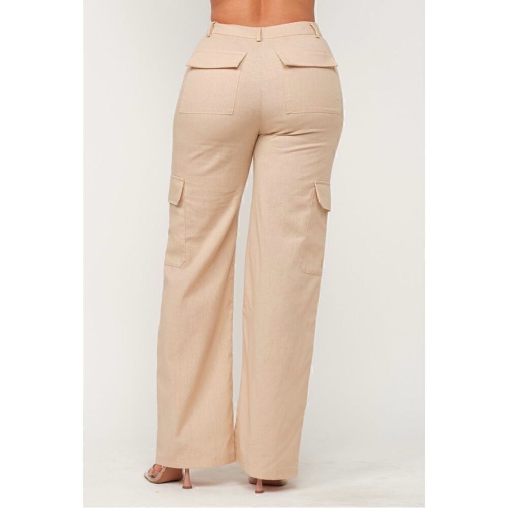 Tan Linen Cargo Pants - Picture 3 of 8